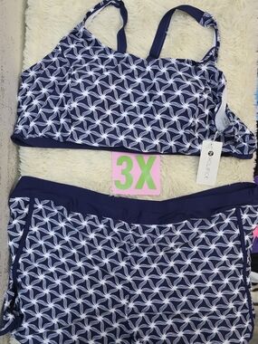 Navy & White 3 Piece Tankini Set 3XL